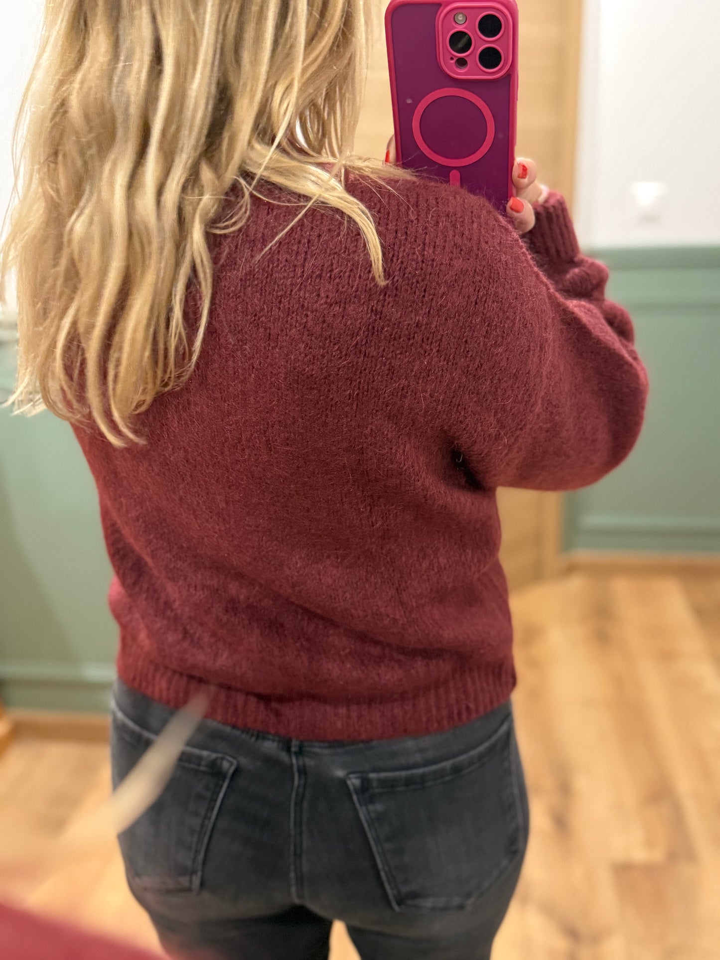 Gilet zippé en maille bordeaux