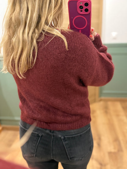 Gilet zippé en maille bordeaux