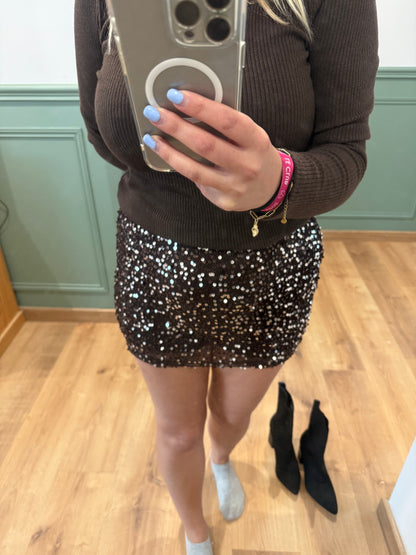Jupe-Short Sequins Chocolat