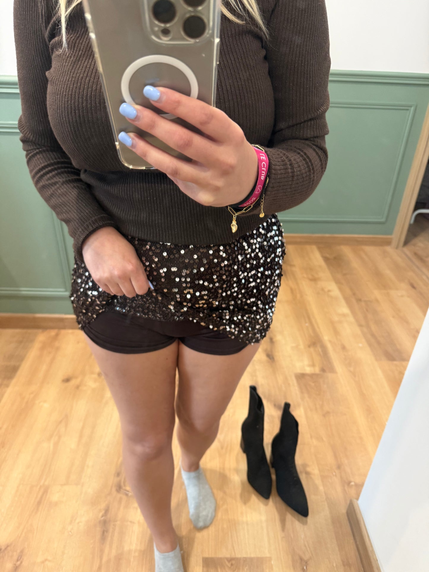 Jupe-Short Sequins Chocolat