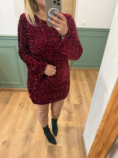 Robe Courte à Sequins – Rouge Étincelant