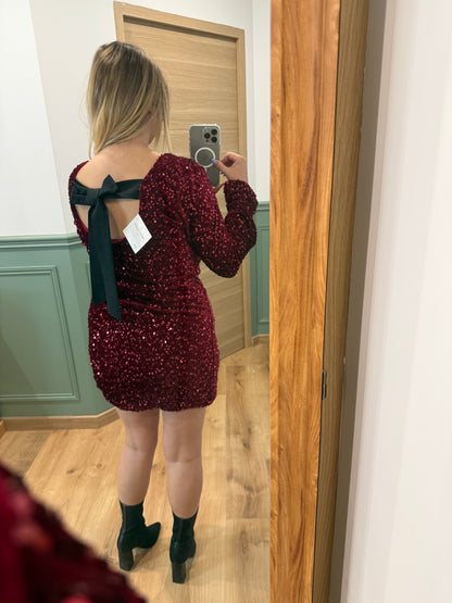 Robe Courte à Sequins – Rouge Étincelant
