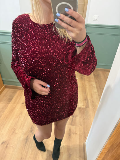 Robe Courte à Sequins – Rouge Étincelant
